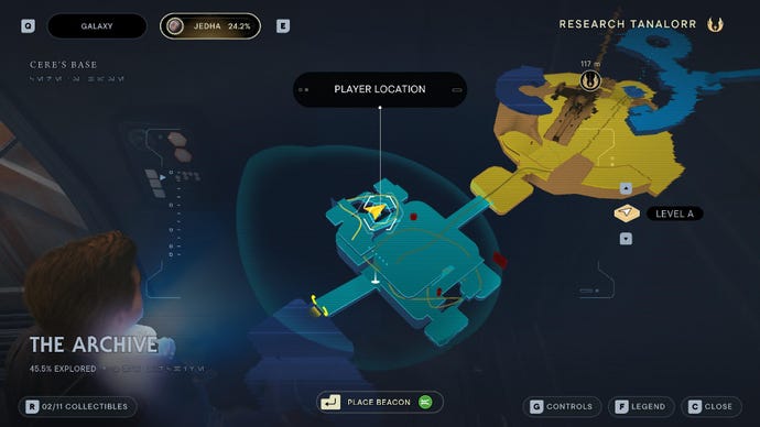 Star Wars Jedi Survivor screenshot showing the location of a treasure on the map.