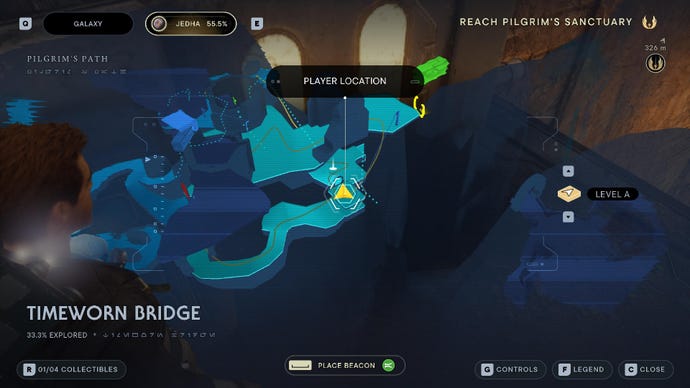 Star Wars Jedi: Survivor screenshot showing the location of a treasure on the map.