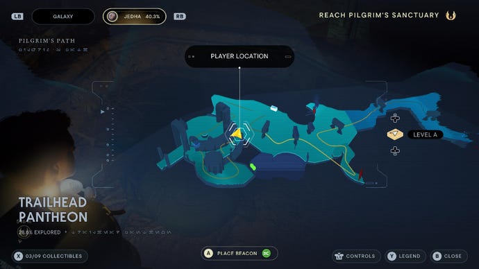 Star Wars Jedi: Survivor screenshot showing the location of a Treasure on the map.