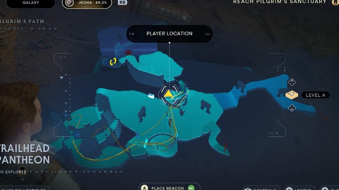 Star Wars Jedi: Survivor screenshot showing the location of a Treasure on the map.
