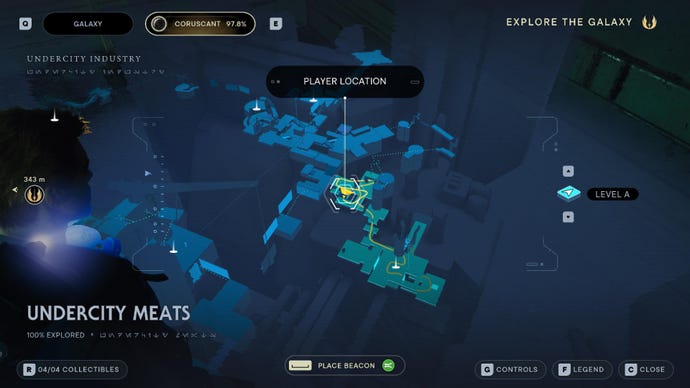Star Wars Jedi Survivor screenshot showing the location of a Priorite Shard on a map.