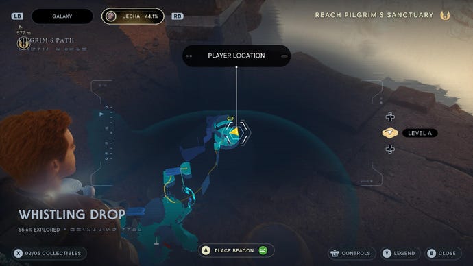 Star Wars Jedi: Survivor screenshot showing the location of a treasure on the map.