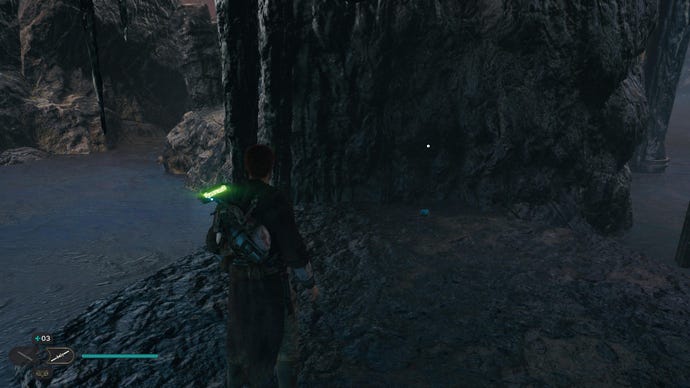 Star Wars Jedi Survivor screenshot showing Cal by a lake.