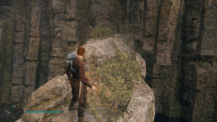 Star Wars Jedi Survivor screenshot showing Cal on a ledge.