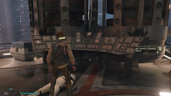 Star Wars Jedi Survivor screenshot Cal near a scan point.