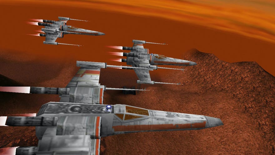 Three space ships in formation in Star Wars Rogue Squadron 3D