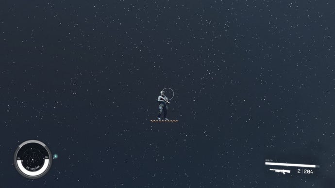 A Starfield player standing in void on a carpet of onions using console commands