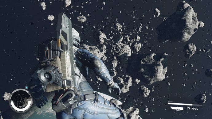 A Starfield player performing a spacewalk in Starfield using console commands