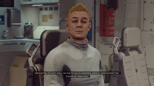 The player speaks with the Adoring Fan aboard the Frontier in Starfield