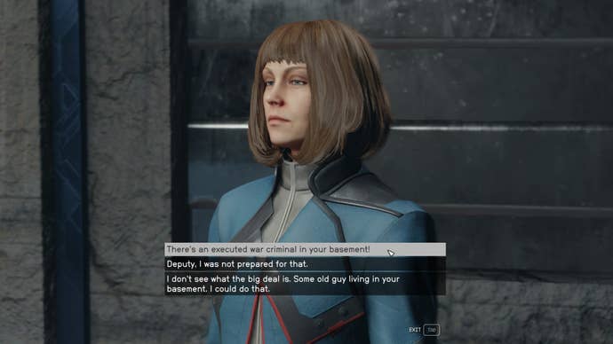 The player speaks with Deputy Macintyre in her office in the MAST building in Starfield