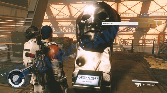 Eine Statue des Marsgesichts in Cydonia in Starfield.