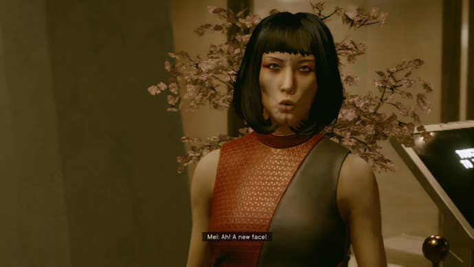 The player speaks with Mei Divine in the Red Mile in Starfield