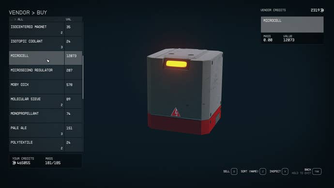 A MIcrocell in the 1-Of-A-Kind-Salvage store in Starfield