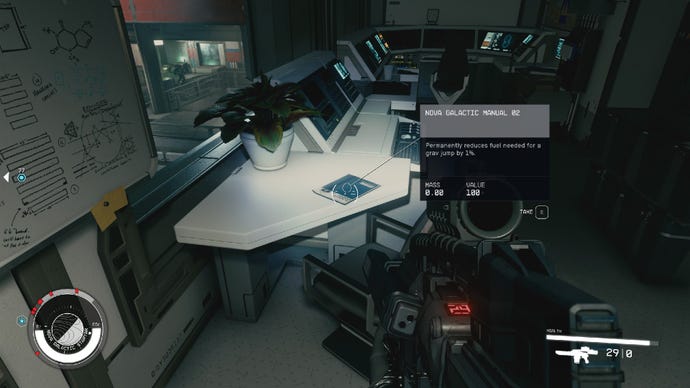 Starfield image showing the player staring at a skill book.