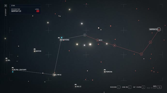 Starfield image showing the distance between the Alpha Centauri and the Serpentis systems.