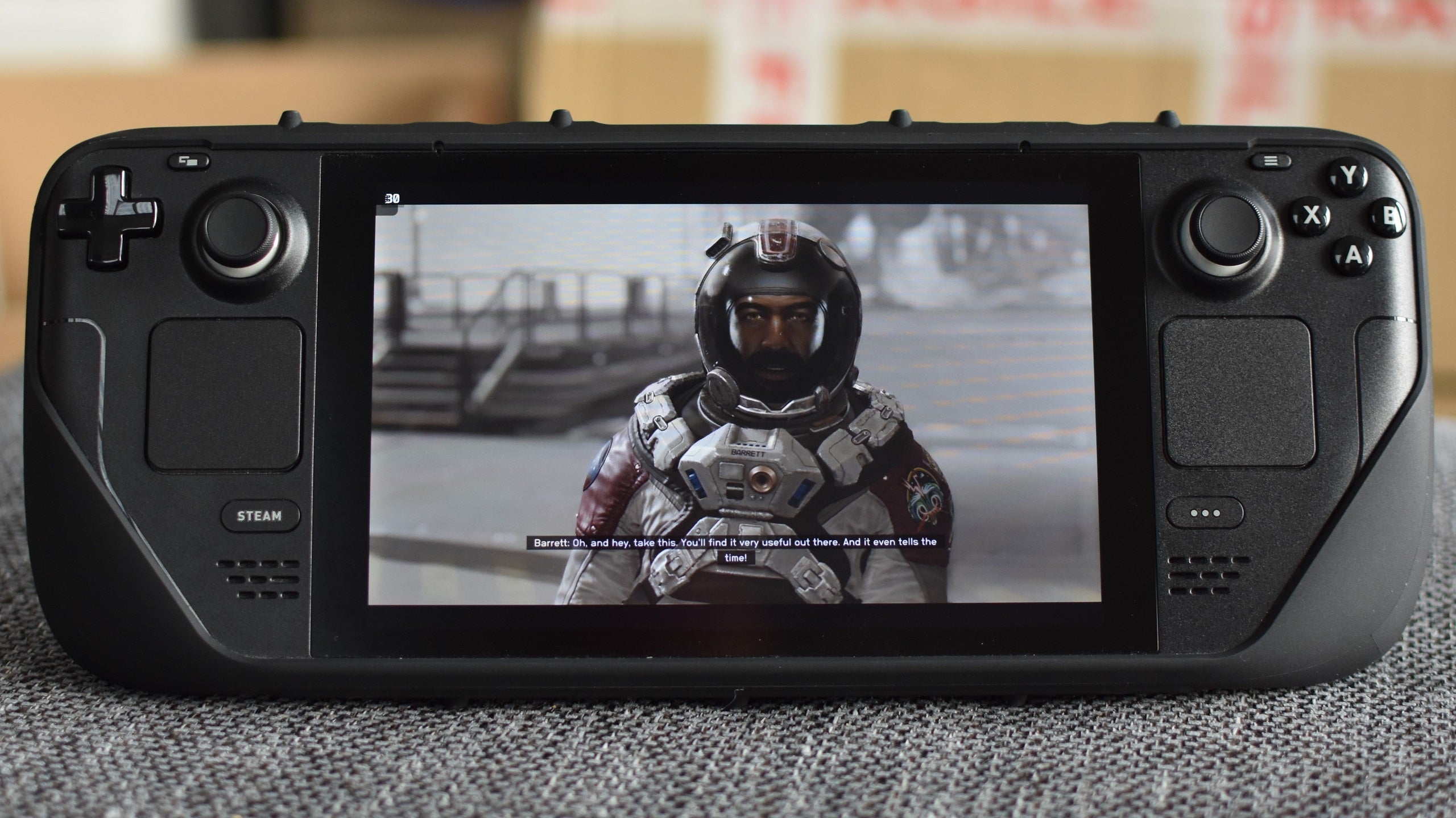 Starfield running on a Steam Deck via Xbox Cloud Gaming.