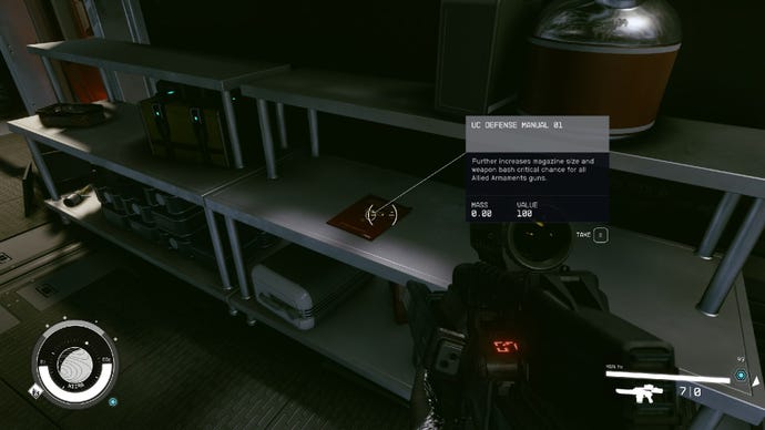 Starfield image showing the player staring at a skill book.