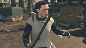 Starfield image show a player wearing Mantis armor and wielding the Syndicate Enforcer blade.