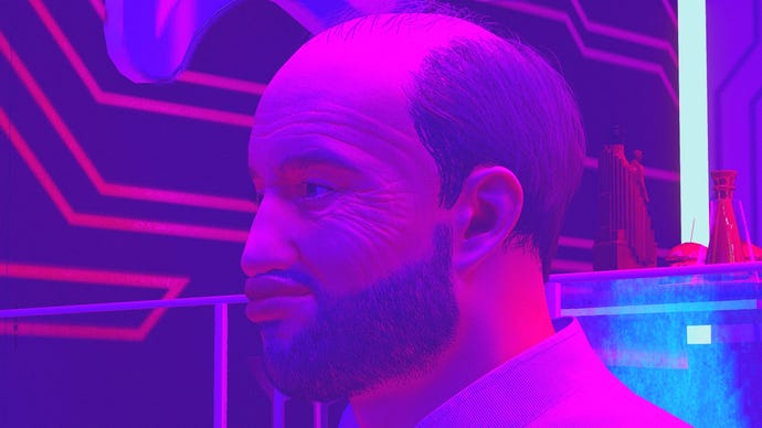 A side on shot of a balding man in Starfield