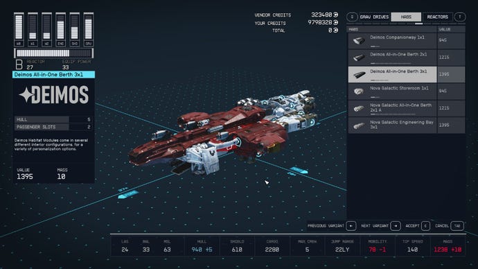 Starfield image showing the ship builder menu.