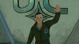 Starfield image showing a player character waving at the camera, with a UC logo in the background.