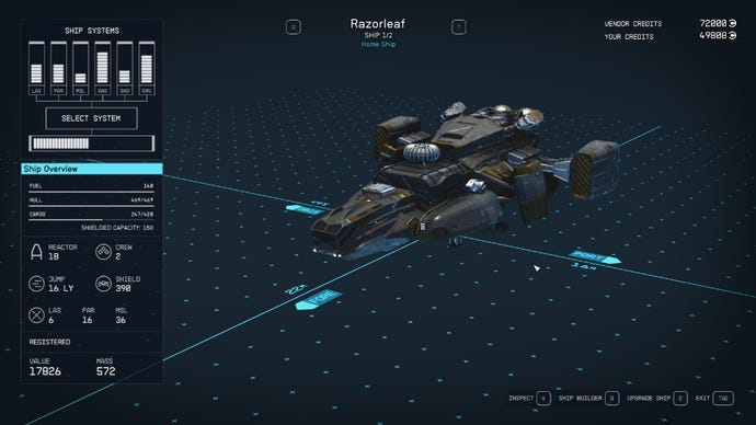 Starfield image showing the ship customisation screen.