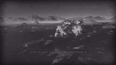 星际拖车截图显示的黑白图像行星与黑色十字准线