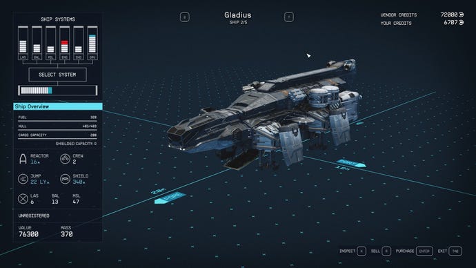 Starfield's Gladius ship.