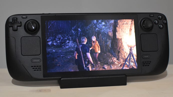 The Resident Evil 4 remake running on a Steam Deck OLED.