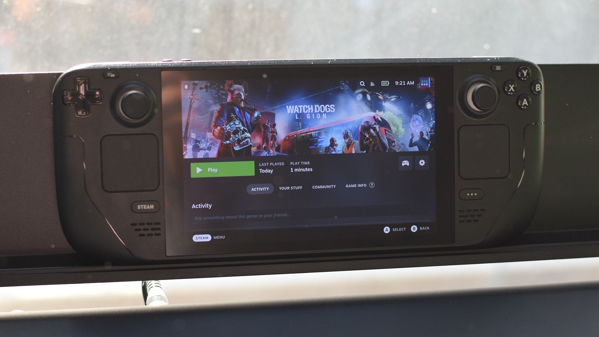 Watch Dogs Legion's Steam launch page, on a Steam Deck.