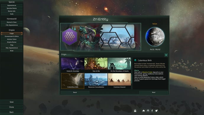 The Federations Origins menu from Stellaris