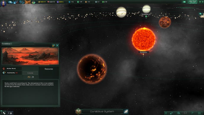 A screenshot of Stellaris from 2016, showing the Durabbius I planet system