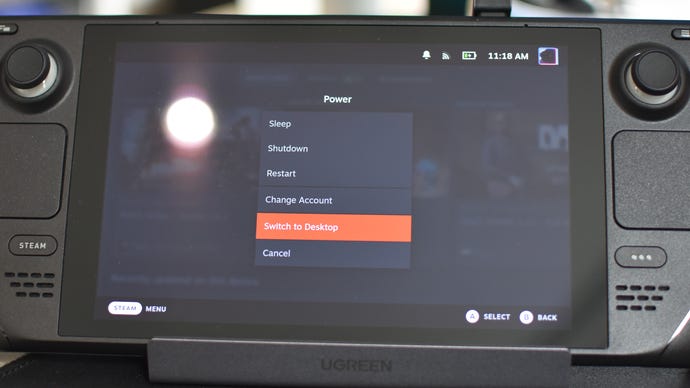 Step 1 of how to play Starfield on Game Pass with a Steam Deck: Enter desktop mode.