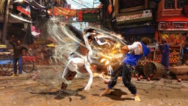 Rashid does a spin attack, surrounding himself in a whirlwind in a screenshot from Street Fighter 6