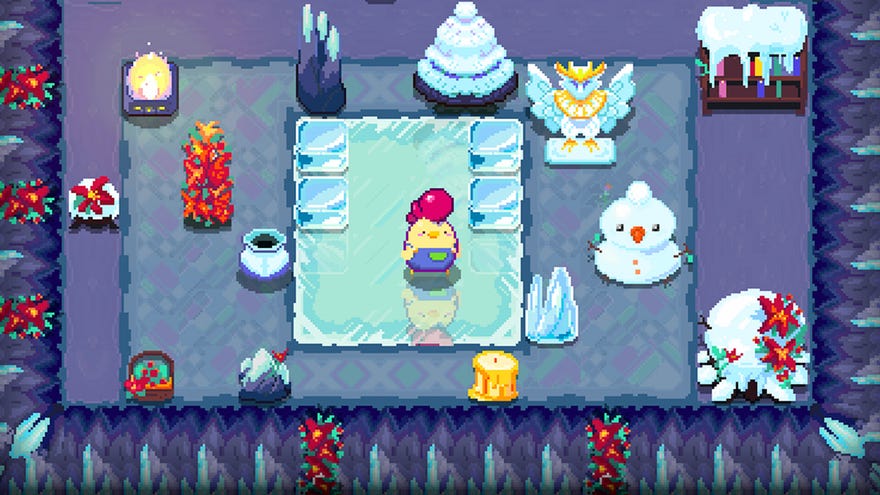 Fink the chicken surrounded by ice and snowmen in Super Dungeon Maker