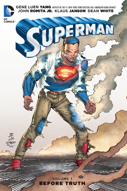 Superman cover featuring superman and a burning suit