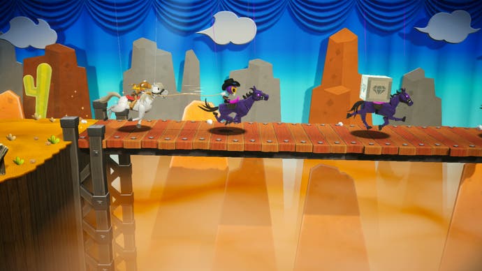 Principessa Peach: uno screenshot di Showtime che mostra una sezione animata sui lati con Peach a cavallo.