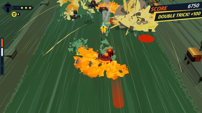 Swordship level 2 - a green background with bright yellow and orange explosions