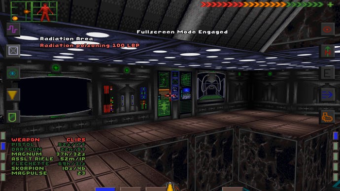 The player approaches a control panel of sorts in System Shock