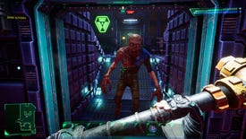 A humanoid mutant attacks in the System Shock remake.