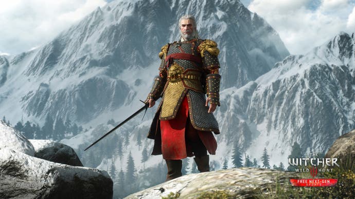 Witcher hero Geralt clad in ornate Chinese armour, and looking, I must say, very handsome indeed.
