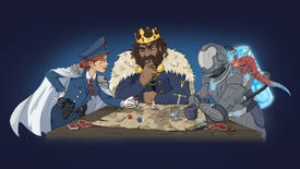 A king, a cop and a space cop gather around a table in TactiCon's promo art