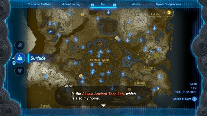 Map showing the location of the Akkala Ancient Tech Lab in The Legend of Zelda: Tears of the Kingdom.