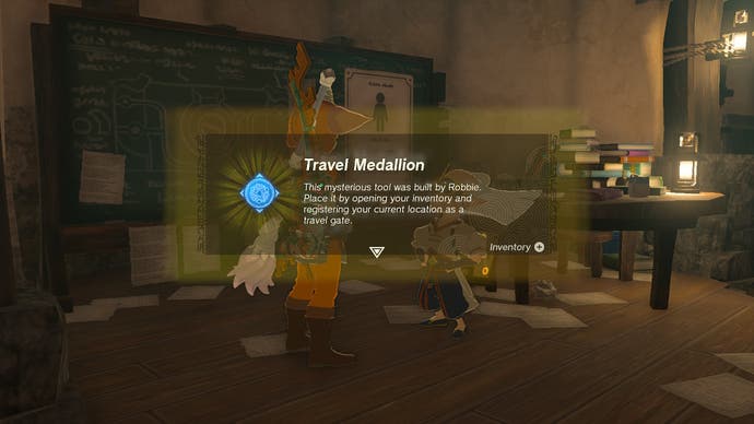 Link unlocking the Travel Medallion feature in The Legend of Zelda: Tears of the Kingdom.