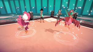 A Barnshe and Parahac are in battle in Temtem