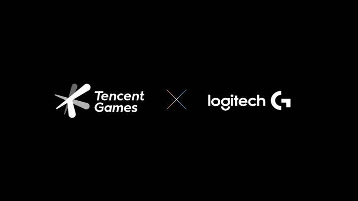 Two logos, Tencent Games on the left, Logitech on the right
