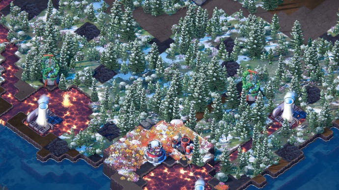 A snowy forest grown on a Volcanic Glacier in Terra Nil.