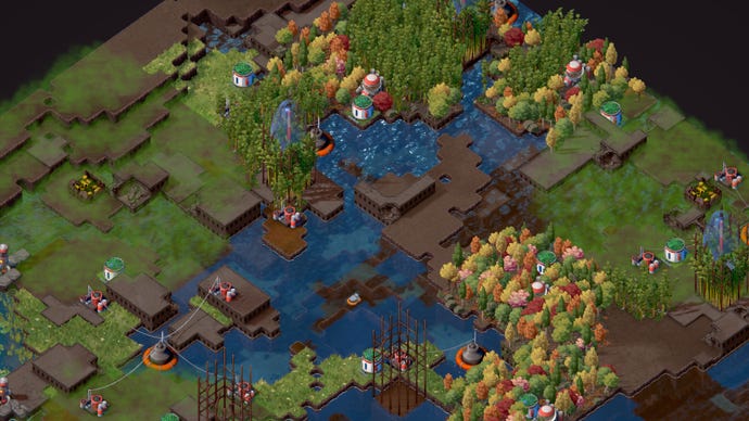 Terra Nil screenshot showing the land covered in radioactive gas.