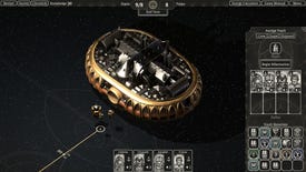 A space monastery is accompanied by three smaller ships in The Banished Vault