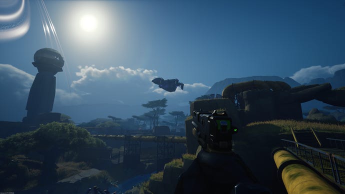 A dropship flies away after extracting a rival player in The Cycle: Frontier.